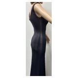 Mollie Parnis Navy Sleeveless Gown with Gold Beaded Shoulder Detail