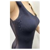 Mollie Parnis Navy Sleeveless Gown with Gold Beaded Shoulder Detail