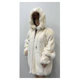 Beautiful Alaska Fur Gallery XL White Hooded Fur Coat, 29 Inch Long