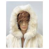 Beautiful Alaska Fur Gallery XL White Hooded Fur Coat, 29 Inch Long