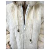 Beautiful Alaska Fur Gallery XL White Hooded Fur Coat, 29 Inch Long