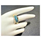 18k Gold Ring with Blue Topaz and Diamonds, Size 9, 7.6g