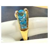 18k Gold Ring with Blue Topaz and Diamonds, Size 9, 7.6g