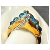 18k Gold Ring with Blue Topaz and Diamonds, Size 9, 7.6g