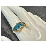 18k Gold Ring with Blue Topaz and Diamonds, Size 9, 7.6g
