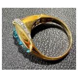 18k Gold Ring with Blue Topaz and Diamonds, Size 9, 7.6g