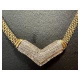 10k Gold Chevron Necklace with Diamond Accents