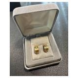Pair of 10K Gold Hoop Earrings with Diamonds