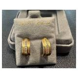 Pair of 10K Gold Hoop Earrings with Diamonds