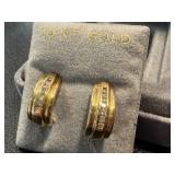 Pair of 10K Gold Hoop Earrings with Diamonds
