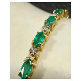 14k Gold Emerald and Diamond Tennis Bracelet 7.5 Inch