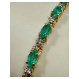 14k Gold Emerald and Diamond Tennis Bracelet 7.5 Inch