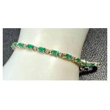 14k Gold Emerald and Diamond Tennis Bracelet 7.5 Inch