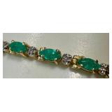 14k Gold Emerald and Diamond Tennis Bracelet 7.5 Inch