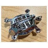 Sterling Silver Turtle Brooch Pendant Hallmarked ND Articulated with Colored Stones