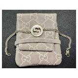 Gucci Sterling Silver GG Logo Chain Bracelet with Pouch