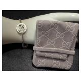 Gucci Sterling Silver GG Logo Chain Bracelet with Pouch