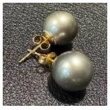Pair of Gray Pearl Stud Earrings with 14k Gold Posts and Backs