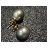 Pair of Gray Pearl Stud Earrings with 14k Gold Posts and Backs