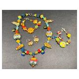 Handblown Glass Bead Jewelry Set: Necklace, Earrings, and Bracelets