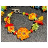 Handblown Glass Bead Jewelry Set: Necklace, Earrings, and Bracelets