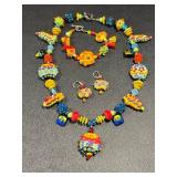 Handblown Glass Bead Jewelry Set: Necklace, Earrings, and Bracelets