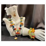 Handblown Glass Bead Jewelry Set: Necklace, Earrings, and Bracelets