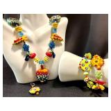Handblown Glass Bead Jewelry Set: Necklace, Earrings, and Bracelets
