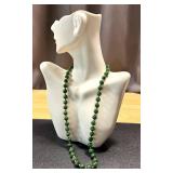 19 Inch Green Jade Bead Necklace with 14K Gold Clasp