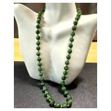 19 Inch Green Jade Bead Necklace with 14K Gold Clasp