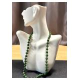 19 Inch Green Jade Bead Necklace with 14K Gold Clasp