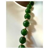 19 Inch Green Jade Bead Necklace with 14K Gold Clasp
