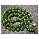 19 Inch Green Jade Bead Necklace with 14K Gold Clasp