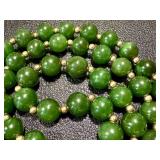 19 Inch Green Jade Bead Necklace with 14K Gold Clasp