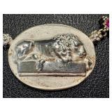Flli Menegatti Italian Sterling Silver Lion Pendant Necklace with Rubies, 18 Inch