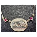 Flli Menegatti Italian Sterling Silver Lion Pendant Necklace with Rubies, 18 Inch