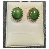 Pair of 18KY Jade Oval Cabochon Earrings