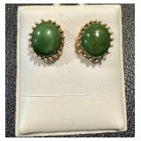 Pair of 18KY Jade Oval Cabochon Earrings