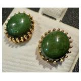 Pair of 18KY Jade Oval Cabochon Earrings