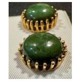 Pair of 18KY Jade Oval Cabochon Earrings