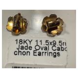 Pair of 18KY Jade Oval Cabochon Earrings