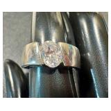Sterling Silver Ring with Oval CZ Stone, Size 8