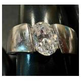 Sterling Silver Ring with Oval CZ Stone, Size 8