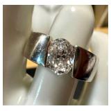 Sterling Silver Ring with Oval CZ Stone, Size 8