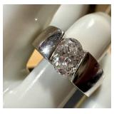 Sterling Silver Ring with Oval CZ Stone, Size 8