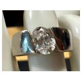 Sterling Silver Ring with Oval CZ Stone, Size 8