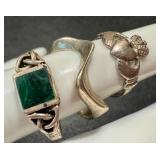 Set of 3 Sterling Silver Rings - Malachite, Irish Claddagh, Abstract Designs