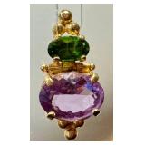 14k Gold Amethyst and Grossular Garnet Earrings