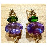 14k Gold Amethyst and Grossular Garnet Earrings
