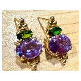 14k Gold Amethyst and Grossular Garnet Earrings